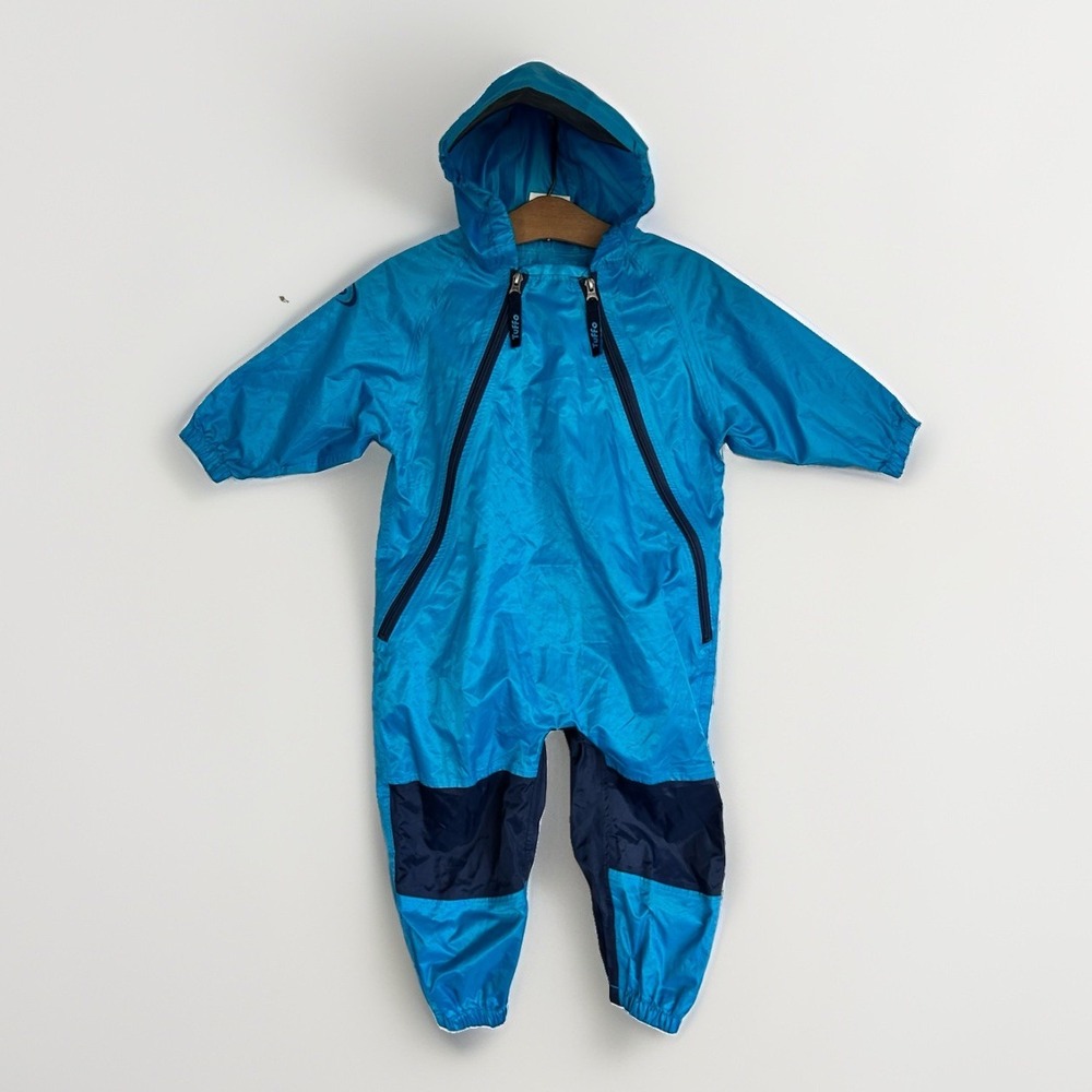 Tuffo Muddy Buddy Blue Waterproof Hooded Rain Suit Coverall Kids Toddler Sz 2T